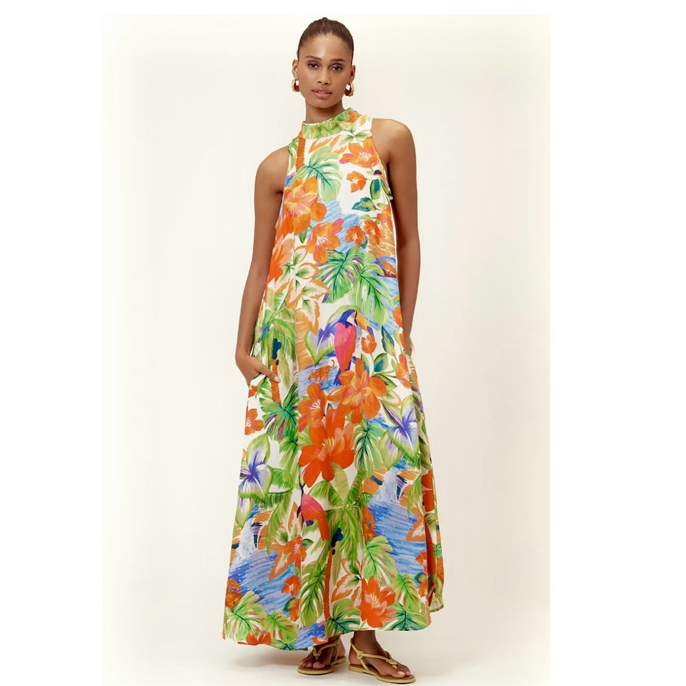 Farm Rio Floral Tropical Haven Halter Maxi Dress Size Small NWT